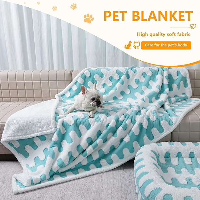 Maidewow Waterproof Pet Blanket,Dog Bed Covers Small Throw for Puppy Cats Stylish Jacquard Pets Couch Sofa Furniture Protection Washable Reversible Covers (Blue Wave,XS)
