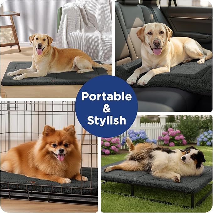 MASSFU Reversible Dog Crate Pad Bed for Large Dogs,Washable & Non-Slip Kennel Pet Mat, High Density Foam and Soft Fleece Cat Bed for Indoor & Outdoor Use, 41" x 28", Dark Gray