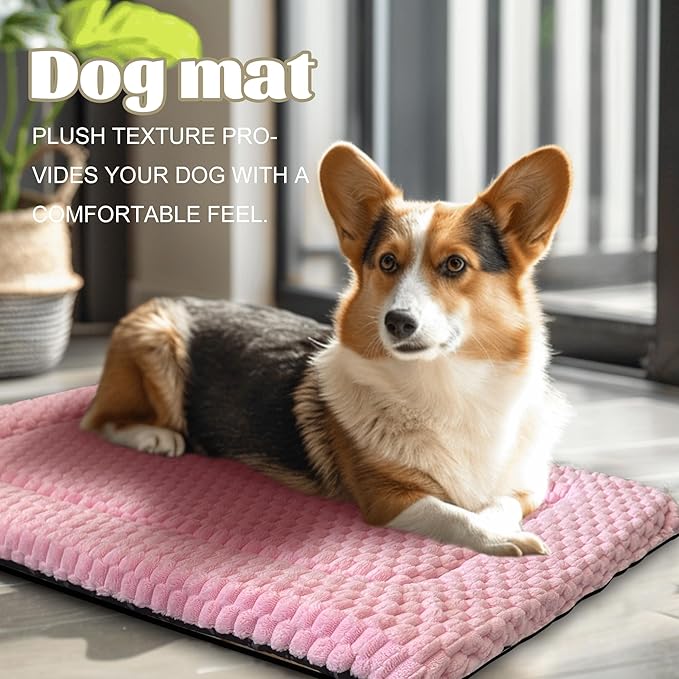 Dog Bed Crate Mat, Soft Durable Washable Anti-Slip Kennel Pad for Dogs & Cats, Reversible (Pink, S(24"*18"*1.5"))