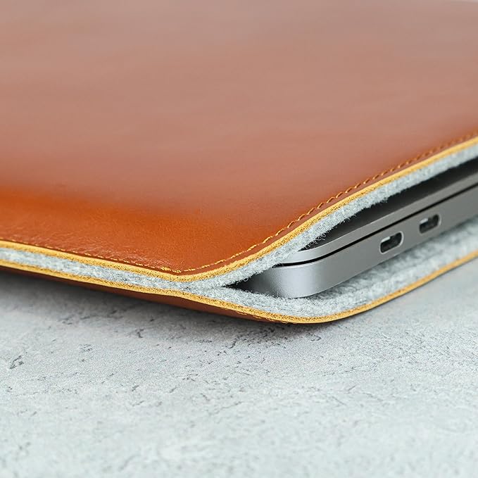 Casemade Real Leather Laptop Sleeve for MacBook Pro & Air Fits 13, 14, 15 & 16 Inch - Genuine Full Grain Leather with Soft Wool Lining (14-inch Pro M1/M2/M3/M4/M5)