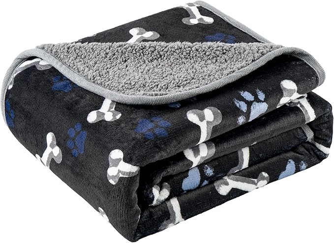 CAPT.SNOOZE Waterproof Dog Blankets Pet Blanket, Soft Fluffy Sofa Car Bed Protector, Reversible Sherpa Fleece Dog Blanket for Large Dogs (Navy Paws, 60"x80")