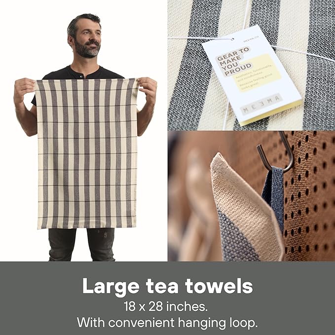 MEEMA Kitchen Towels and Cleaning Cloth | House Cleaning Supplies | Large Home Essentials Dish Towels - 18x28 Inch | Cotton Towel Rags | Super Absorbent Dish Rags | Sets of 4