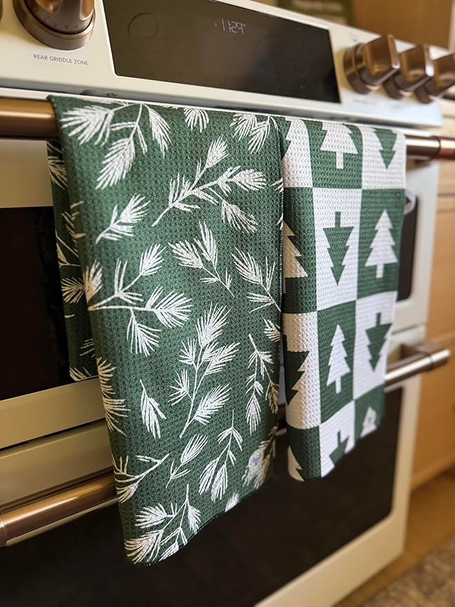 Desert Aqua 2 Pack || Double Sided|| Not Your Ordinary Kitchen Towels || Dish Towels || Quick Dry || Waffle Weave Microfiber || Designer Prints || Highly Absorbent || Hanging Hook (Forest Christmas)