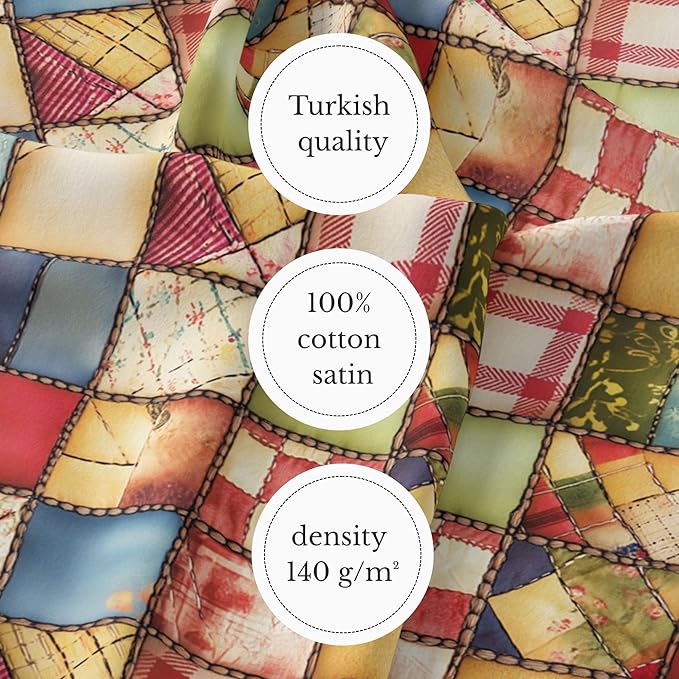Harvest Cottage Patchwork Cotton Fabric – Premium Turkish Printed Cotton 140 GSM, Pre-Cut 61 x 36.6 Inches, Quilting & Sewing Fabric for Crafts, Home Decor & DIY Projects