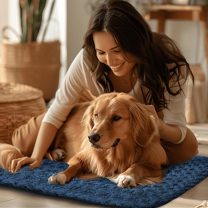 WITTOP Washable Dog Bed Plush Orthopedic Outdoor Crate Mat with Non-Slip Bottom,Luxe Soft Kennel Pad for Pets, Cozy Cage Cushion & Pet Sleeping Mattress Large Sized,Medium,Small Dogs,36 x 24 inch,Blue