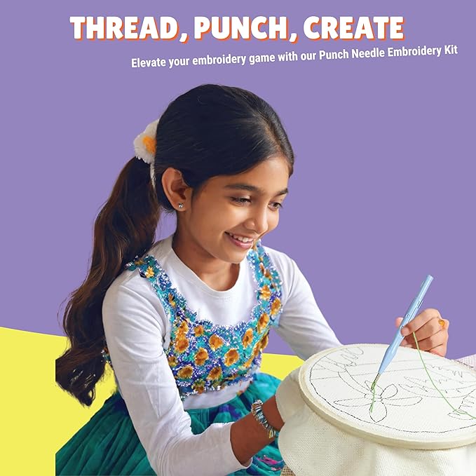 Kalakaram Punch Needle Embroidery Kit | Complete Beginner Starter Kit with 2 Printed Designs | Perfect DIY Craft Gift for Girls, Teens, Kids, & Adults