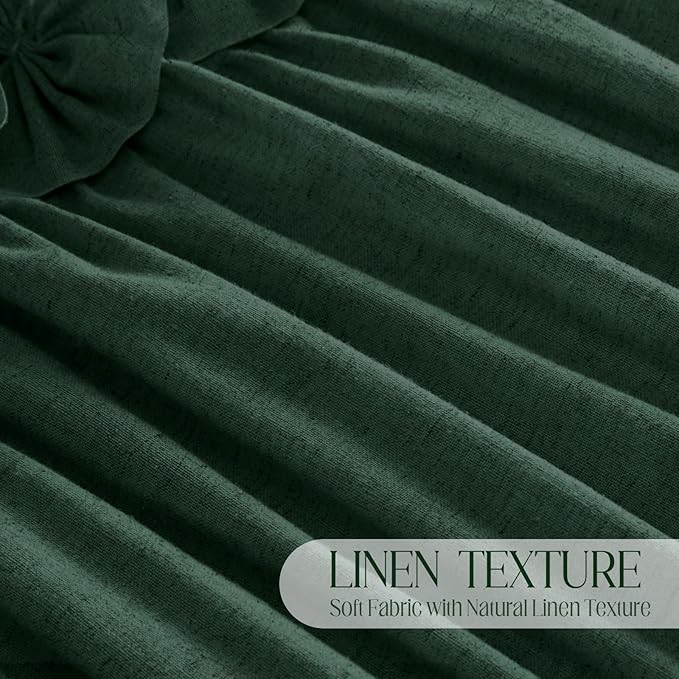 XOGUIBO Ruffle Shower Curtain with Handmade Bow Tie, Dark Green Linen Vintage Farmhouse Shower Curtain for Bathroom, 72" W x 72" H
