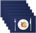 Blue Forest | Rectangular Faux Linen Placemats Set of 6 | Dual- Layered Thickened for Durability | Heat Resistant | Machine Washable | Wrinkle Free for Easy Care Indoor/Outdoor Use - Navy Blue