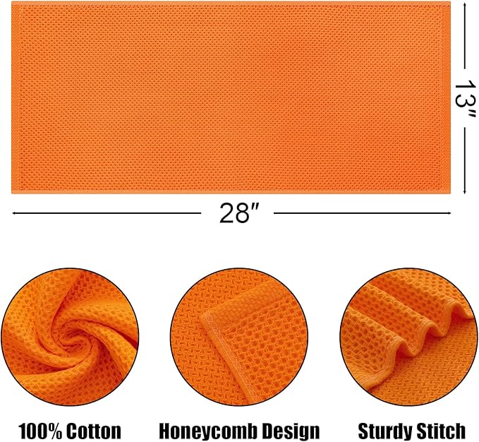 Kitinjoy 100% Cotton Waffle Weave Kitchen Towels, 8-Pack Super Soft and Absorbent Dish Towels for Drying Dishes, Kitchen Hand Towels, 13 in x 28 in, Orange