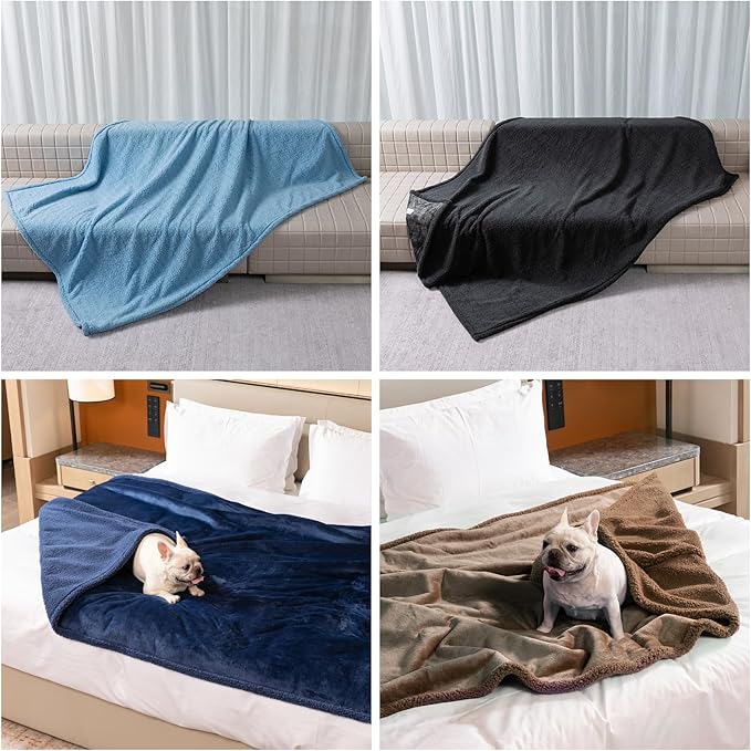 Maidewow Waterproof Pet Blanket for Dog 57x65in Big Sherpa Fleece Blankets for Couch Puppy Fluffy Brown Blankets Leakproof Sofa Bed Love Reversible Cover -Camel,L-57x65in
