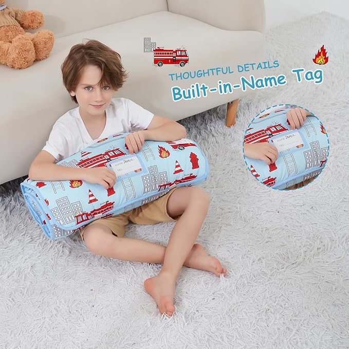 Toddler Nap Mat with Pillow and Blanket, Extra Large Rolled Napping Mats,Toddler Sleeping Bag for Daycare,Kids Sleeping Bags for Sleepover,Toddler Sleeping Bag Camping