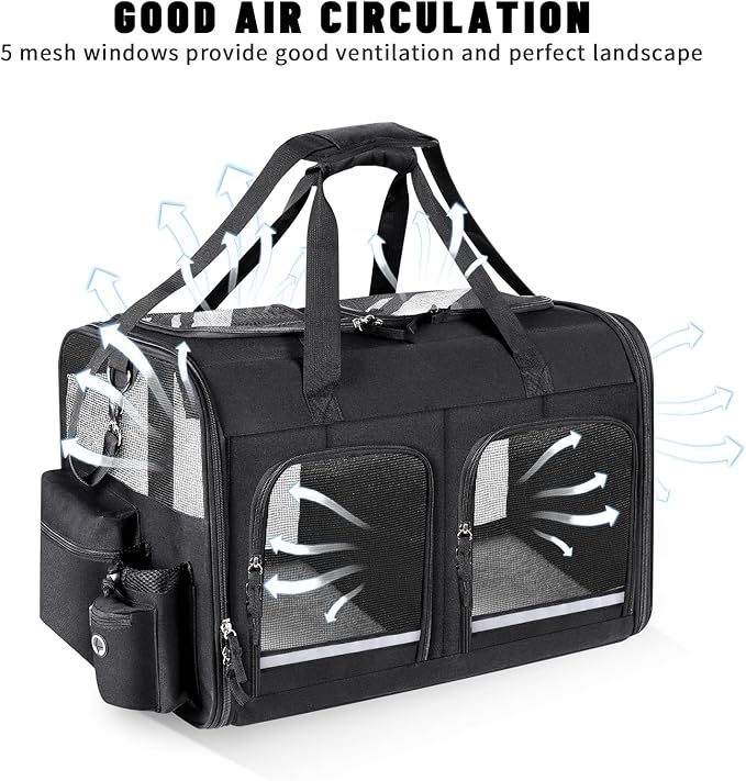 Groxkox Cat Carrier for 2 Cats, Foldable Double Cat and Dog Carrier, Small to Medium Size, 2 Front Zippered Compartments,Two Pets Carrier for Outdoor Travel,Mulitple Cat Carrier (Black)