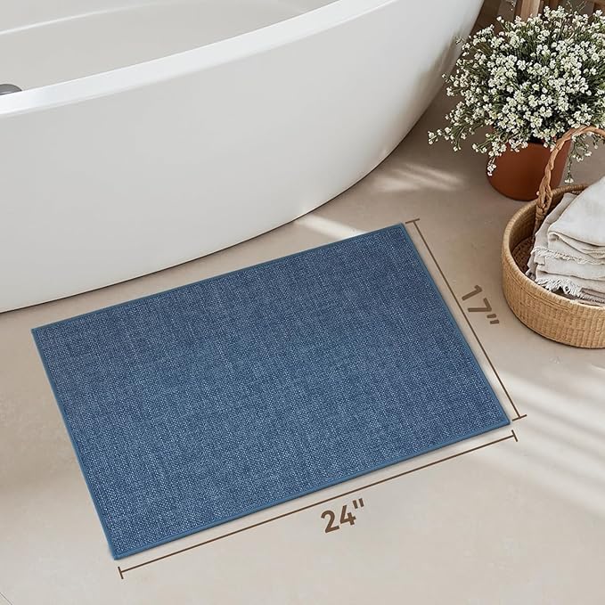 MontVoo Bath Mat Rug-Ultra Thin Non Slip Bath Mats for Bathroom Mat Quick Dry, Rubber Backing Washable Bathroom Rugs Fit Under Door, Absorbent Bath Rugs for Floor,17"x24",Blue