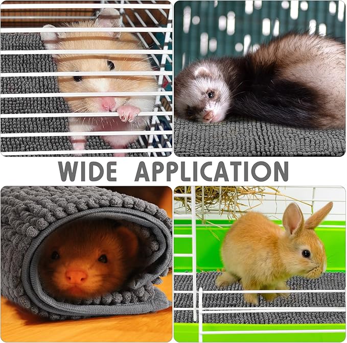 Amylove 4 Pcs Guinea Pig Cage Liner Guinea Pig Bedding Dog Door Mat for Muddy Pet Paws Washable Chenille Pee Pads Small Animal Sleeping Bed for Bunny Hamster(47 x 24 Inch,Rectangular,Dark Gray)