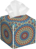 Boho Mandala Flower Tissue Box Cover,Abstract Mandala Floral Waterproof Leather Square Tissue Box Cover Case Facial Paper Organizer Dispenser Box Holder for Home Office Bathroom Vanity Countertop