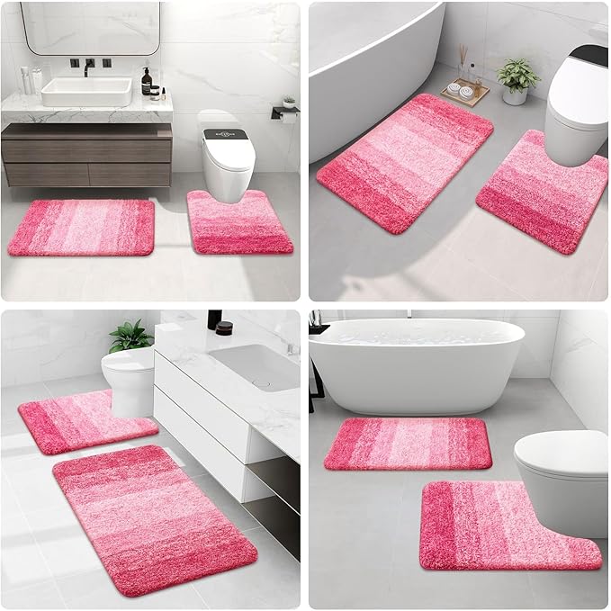 Arotive Microfiber Bathroom Rugs, Shaggy Soft and Absorbent Bath Rug, Non-Slip, Thick Plush Machine Washable Dry Bath Mats for Bathroom, Tub and Shower, 24x16, Pink, Rectangular