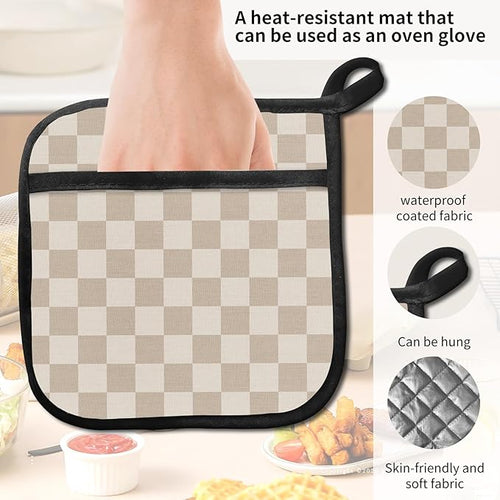 2 Pack Pot Holders for Kitchen Clearance, Cute Hot Pads, Funny Oven Pot Holders, Potholders Sets for Kitchen Heat Resistant Cute Brown Checkerboard
