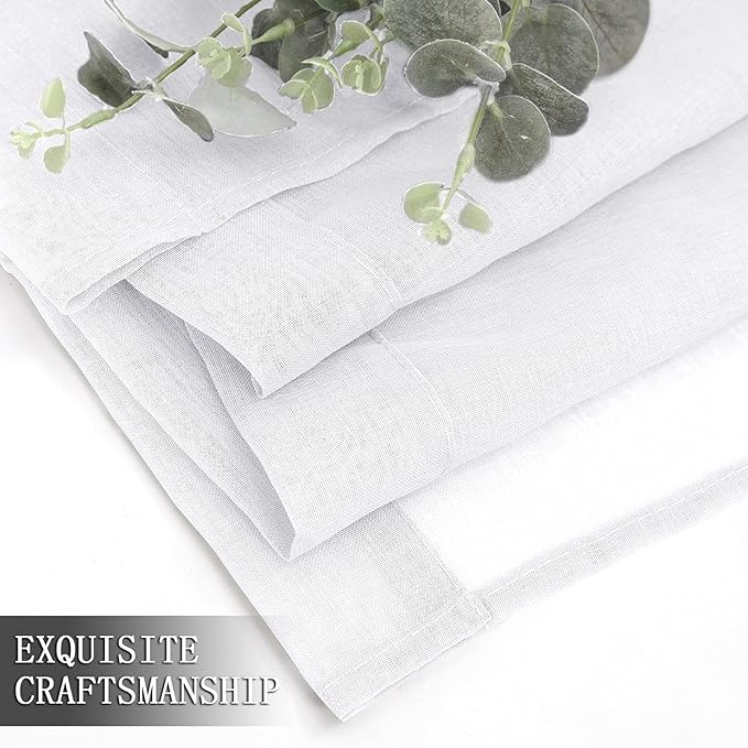 Tollpiz Short Sheer Curtain Linen Textured Bedroom Curtains Sheer Light Filtering Rod Pocket Voile Curtain for Living Room, 54 x 54 inches Long, White, Set of 2 Panels