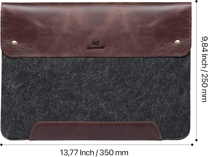 MegaGear Genuine Leather and Fleece MacBook Bag Laptop Sleeve for MacBook Pro and MacBook Air Case - 16 Inch - 15 Inch - 15.5 Inch (M4, M3, M2, M2, M1, Pro & Max) 2020 to 2024 Models