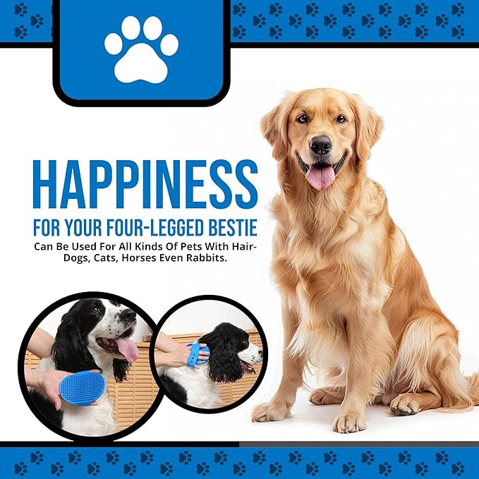 HappiTails Pet Grooming Glove & Dog Bath Brush Set – Deshedding Gloves for Cats & Dogs + Silicone Scrubber – Grooming Mitts for Bath, Shedding & Massage – Blue