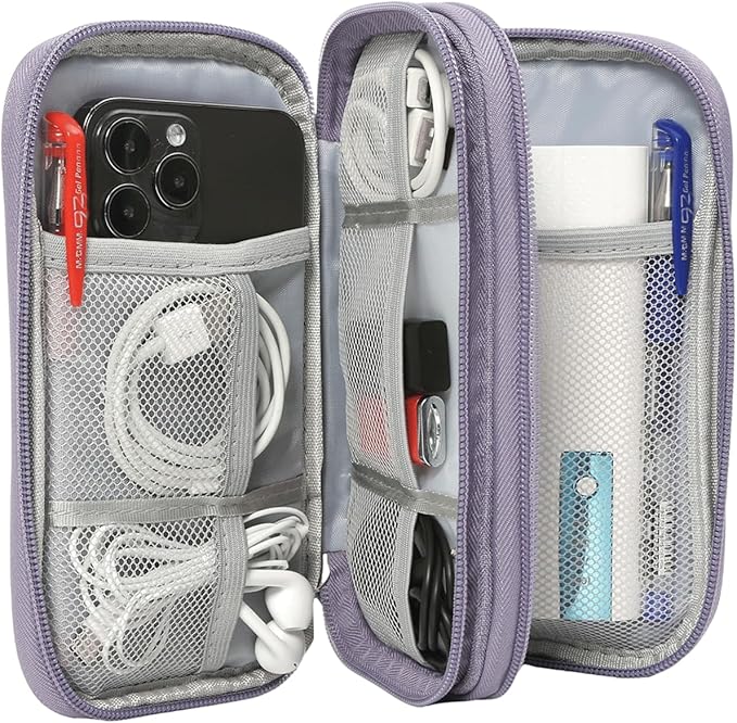 CAAORDKSO Travel Electronic Organizer Pouch Bag, Waterproof Portable Electronic Accessories Storage Multifunctional Case for USB, Cable, Cord, Charger, Phone, Power Bank, Earphone (Purple, Large)