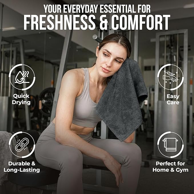 RIVERSIDE 24 Pack Washcloths Set - 100% Cotton [12x12 Inches] - 500 GSM, Soft, Quick-Dry & Highly Absorbent Face Towels - Perfect for Bathroom, Gym, Hotel, Spa & Travel - Grey