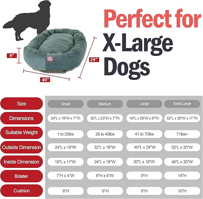 Majestic Pet Villa 52 Inch Shredded Memory Foam Dog Bed for X-Large Sized Dog 52x35x11 Inch–Orthopedic Pet Bed with Removable Washable Cover-Washable X-Large Puppy Mat with Head Support-Azure