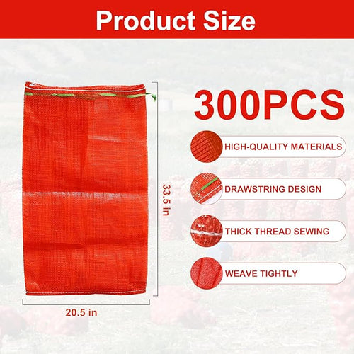 300 Pack Mesh Onion & Potatoes Storage Bags – 31'' x 20'' Reusable Drawstring Bags for Onions, Potatoes, Citrus, Vegetables, Crawfish & Firewood – Bulk Fresh Produce Bag