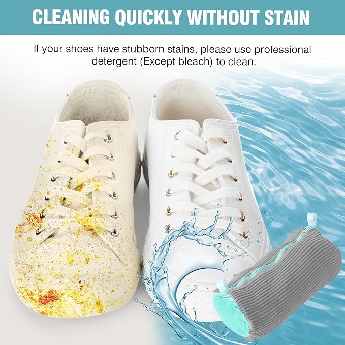 2 Pcs Shoe Washing Machine Bags with 4 Adjustable Shoe Trees, XXL Laundry Bags for Washer and Dryer, Sturdy Zipper with Hook Design, Reusable Cleaning Bag for Sneaker, Tennis (Gray)