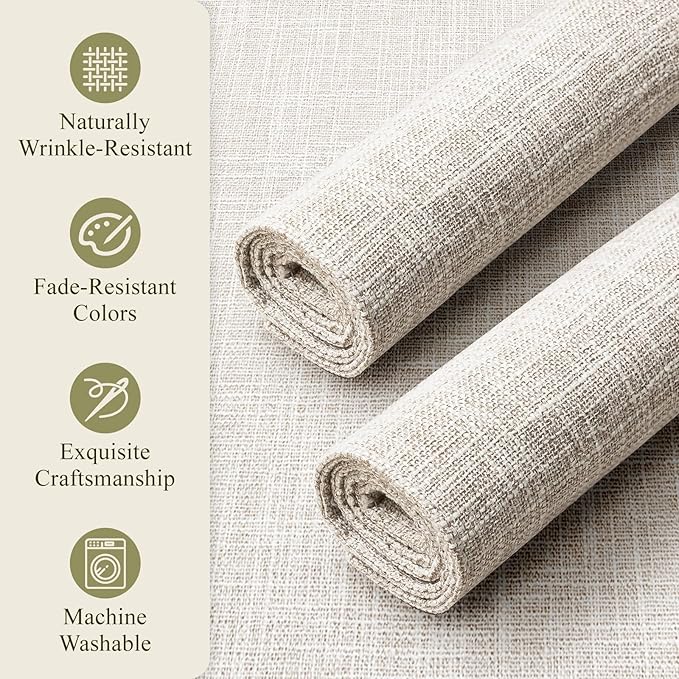 KXN Placemats Set of 8, Dual-Layer Thickened Faux Linen Table Mats, Heat Resistant & Wrinkle-Free, Machine Washable Cloth Place Mats for Kitchen Dining Indoor Outdoor (Cream)