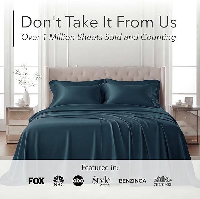 DECOLURE 100% Viscose Derived from Bamboo Sheets Twin Size - Luxury 4 Pc Naturally Cooling Sheets, Ultra Soft Bed Set - Deep 17" Pockets, Durable Double Stitching, Oeko Tex Standard (Navy Blue)