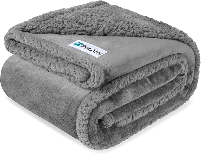 PetAmi Waterproof Dog Blanket for Medium Large Dog Puppy Cat Throw for Couch Cover Leakproof Protection, Sherpa Fleece, Reversible Soft Washable 60x40 Light Gray
