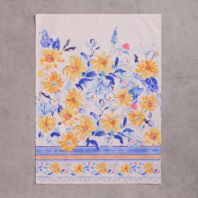 Maison d'Hermine Kitchen Towels Set of 3 100% Cotton 27.50" x 20" Reusable Cloth Tea Dish Towels Absorbent with Hanging Loop for Kitchen, Home, Dining, Cocktail Parties Spring/Summer (Girassol)