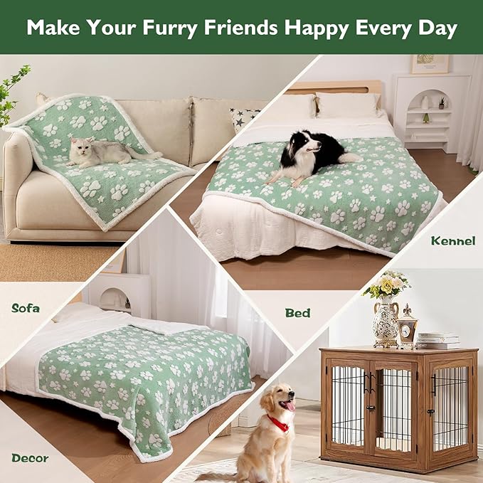 Yaning Waterproof Blanket for Dog Cat or Adult, Cute 3D Textured Paw Dog Blanket for Bed Couch Sofa, Soft Liquid Pee Proof Pet Furniture Protector, 60"x80", Green