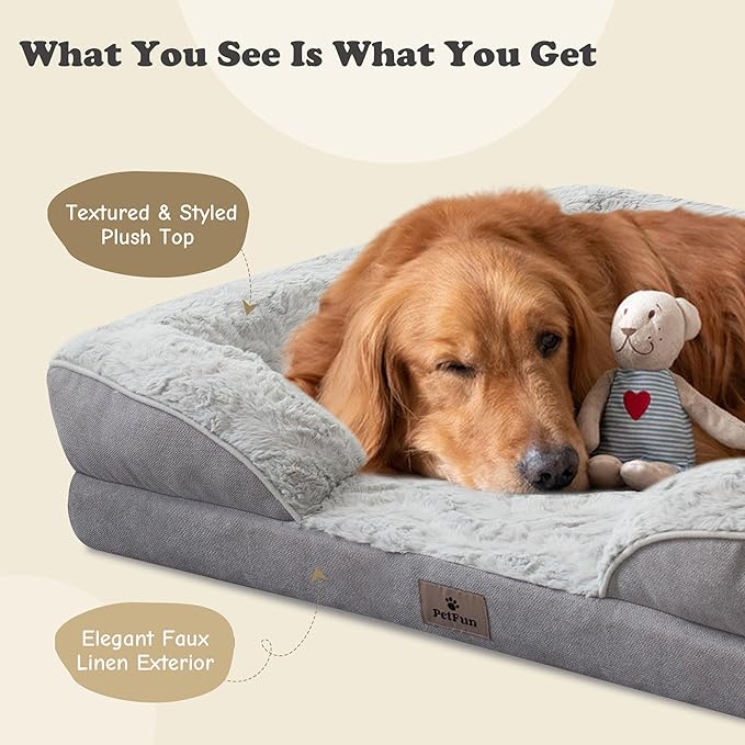 PetFun XXL Orthopedic Dog Beds Large Sized Dog - Washable Large Dog Cat Bed Waterproof, Comfort Dogs Couch Sofa with Washable Removable Cover, Pet Bed with Nonskid Bottom, Light Grey, 53"