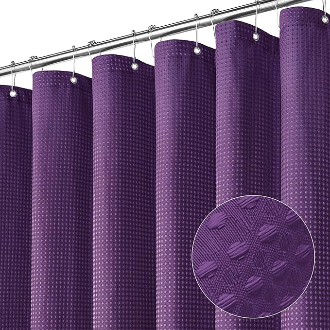 MitoVilla Purple Waffle Fabric Shower Curtain, Modern Waffle Weave Textured Shower Curtains for Luxury Bathroom Decor, Weighted Bathroom Shower Curtain, 72 x 72