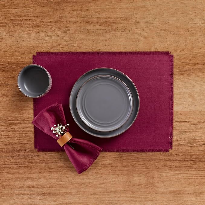 Solino Home Beet Linen Napkins Set of 4-100% Pure Linen Fringe Dinner Napkins 20 x 20 Inch for Valentines, Winter
