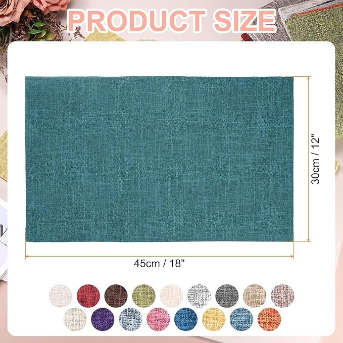 HARFINGTON 4pcs Linen Fabric Placemats 12" x 18" Polyester Rectangle Place Mats Machine Washable Heat Resistant Kitchen Table Mats for Outdoor Indoor Party Family Holiday, Cyan Blue