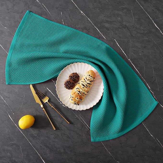 Homaxy 100% Cotton Kitchen Towels and Dishcloths Set, 12 x 12 Inches and 13 x 28 Inches, Set of 12 Bulk Kitchen Towels Set, Ultra Soft Absorbent Dish Cloths for Washing Dishes, Teal