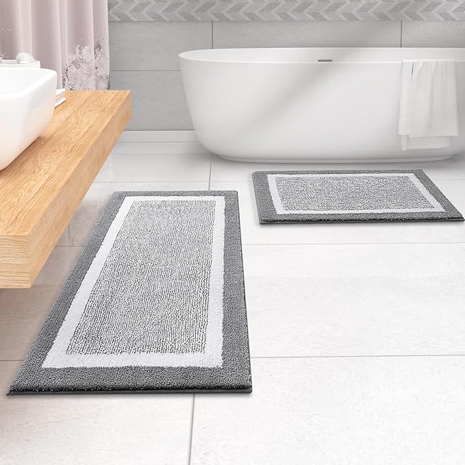 OLANLY Bathroom Rugs 59x20, Extra Soft and Absorbent Microfiber Bath Mat, Non-Slip, Machine Washable, Quick Dry Shaggy Bath Carpet, Suitable for Bathroom Floor, Tub, Shower (Runner, Grey)