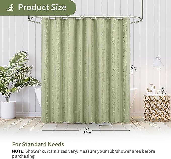 Lameirose Sage Green Shower Curtain Boho, Cotton Blend Waffle Shower Curtain Farmhouse, Fabric Shower Curtains for Bathroom, Hotel, Washable 72 x 72