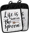 Funny Pot Holders with Pockets, Life is Short Lick The Spoon Funny Kitchen Gifts Pot Holders Heat Resistant Oven Mitts Hot Pads for Kitchen Baking Cooking,Potholders for Kitchens