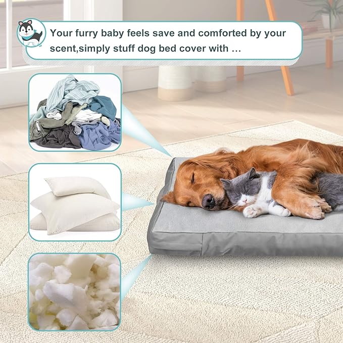 Explore Land Waterproof Dog Bed Cover Machine Washable Fluffy Dog Bed Replacement Cover, 48Lx36Wx4H inch, Gray