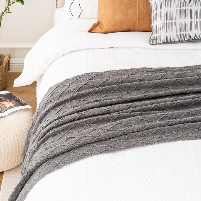 BATTILO HOME Dark Grey Throw Blanket for Couch, Solid Boho Throw Blanket for Home Decor, Bed Throws for Foot of Bed, 50"x60"