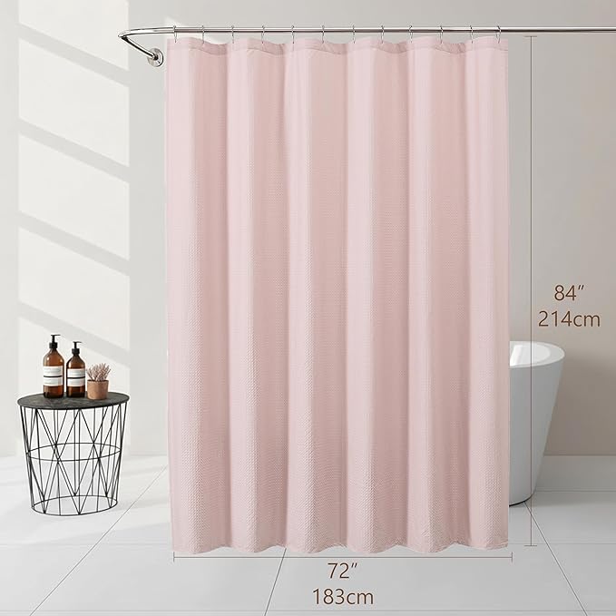 Ebesto Pink Long Shower Curtain 84 Inch Length 1 Piece, Embossed Textured Soft Fabric Bathroom Shower Curtain, Water Repellent Machine Washable Cloth Hotel Spa Bath Decor, 72Wx84L Inches