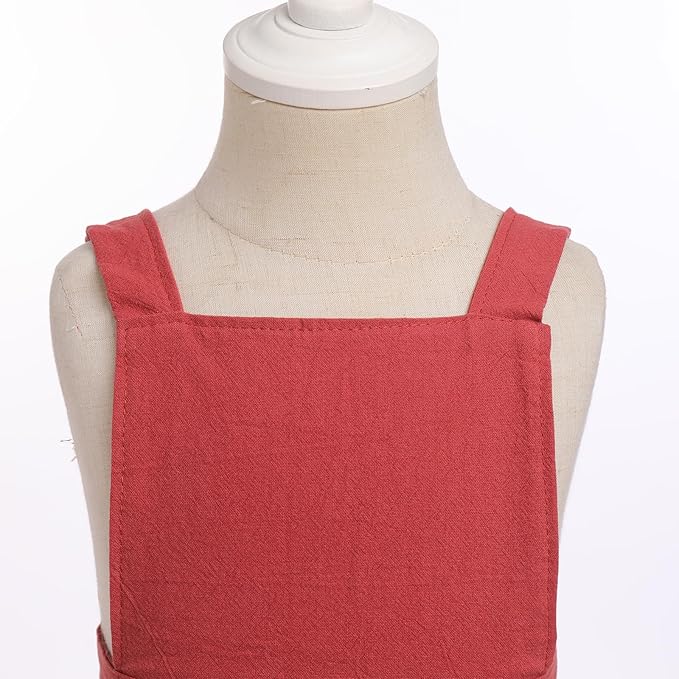 OBEEII Kids Aprons for Cooking Cotton Linen Children Baking Kitchen Gardening Painting Apron Pinafore Dress with Pockets