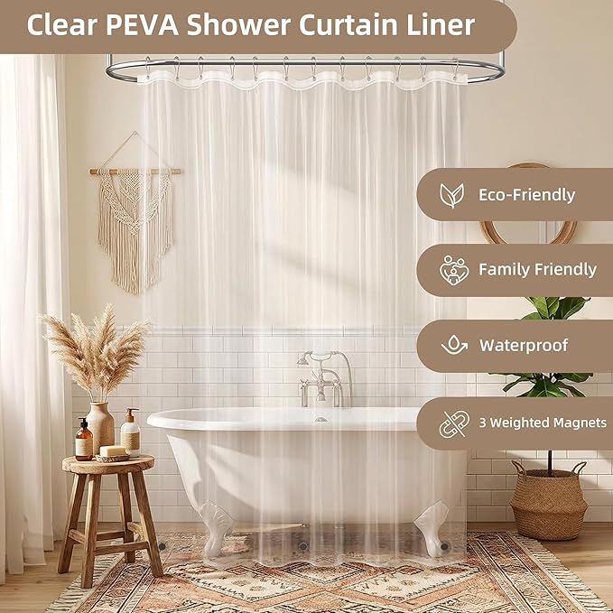 Lameirose 3 in 1 Shower Curtain Set, Waffle Shower Curtain and Liner Set with 12 Double Sided Shower Curtain Hooks, 72 x 84 Fabric Shower Curtains for Bathroom, Beige