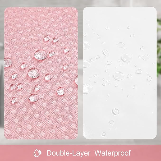 Craidlela 3 in 1 Shower Curtain Set, Pink Waffle Shower Curtain and PEVA Liner Set with 12 Stainless Steel Shower Curtain Hooks, Waterproof Fabric Shower Curtains for Bathroom, 72 W x 72 H