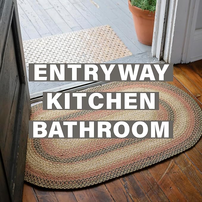 Homespice Russett Brown Braided Rug 2' x 3' - Country Style Jute Kitchen Rug for Primitive Decor