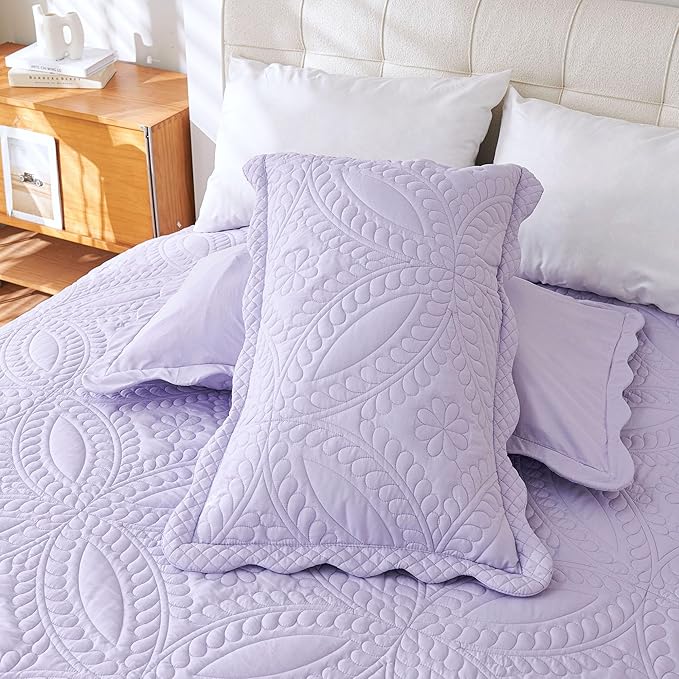 Cmfshape Oversize King Bedspread 120"x120",3 Piece California King Quilt,Lightweight Lavender Bed Quilt Set for All Season,Modern Coin Pattern Bedding Set